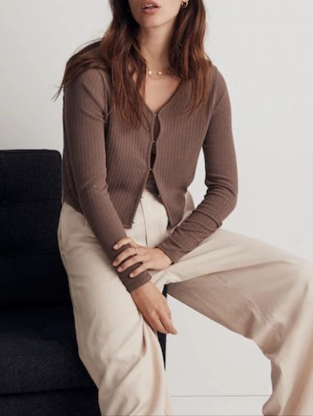Madewell Ribbed Crop Cardigan In Weathered Taupe Size Medium